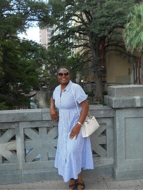 Women’s Blue & White Striped Shirtwaist Dress